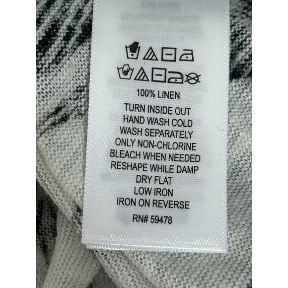 Tahari Top Size 3X 100% Linen Black White Leaf Print Tunic V-Neck Lagenlook Boho - Picture 4 of 7